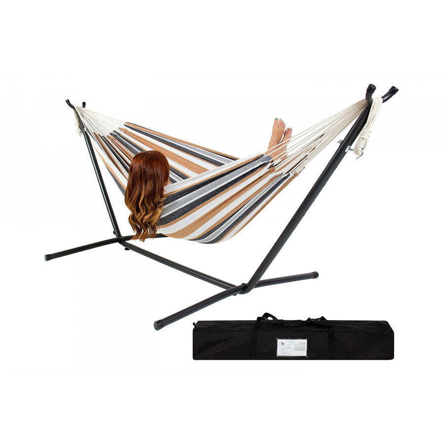 FaFurn - Portable Stripe Cotton Hammock with Metal Stand and Carry Case