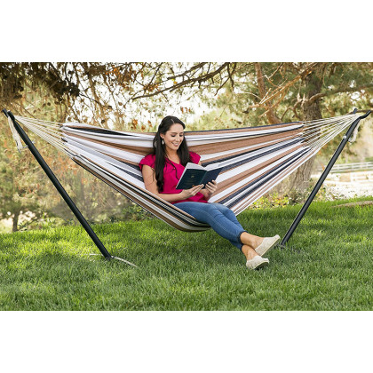 FaFurn - Portable Stripe Cotton Hammock with Metal Stand and Carry Case