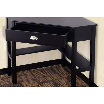 FaFurn - Corner Black Wood Computer Desk with Drawer
