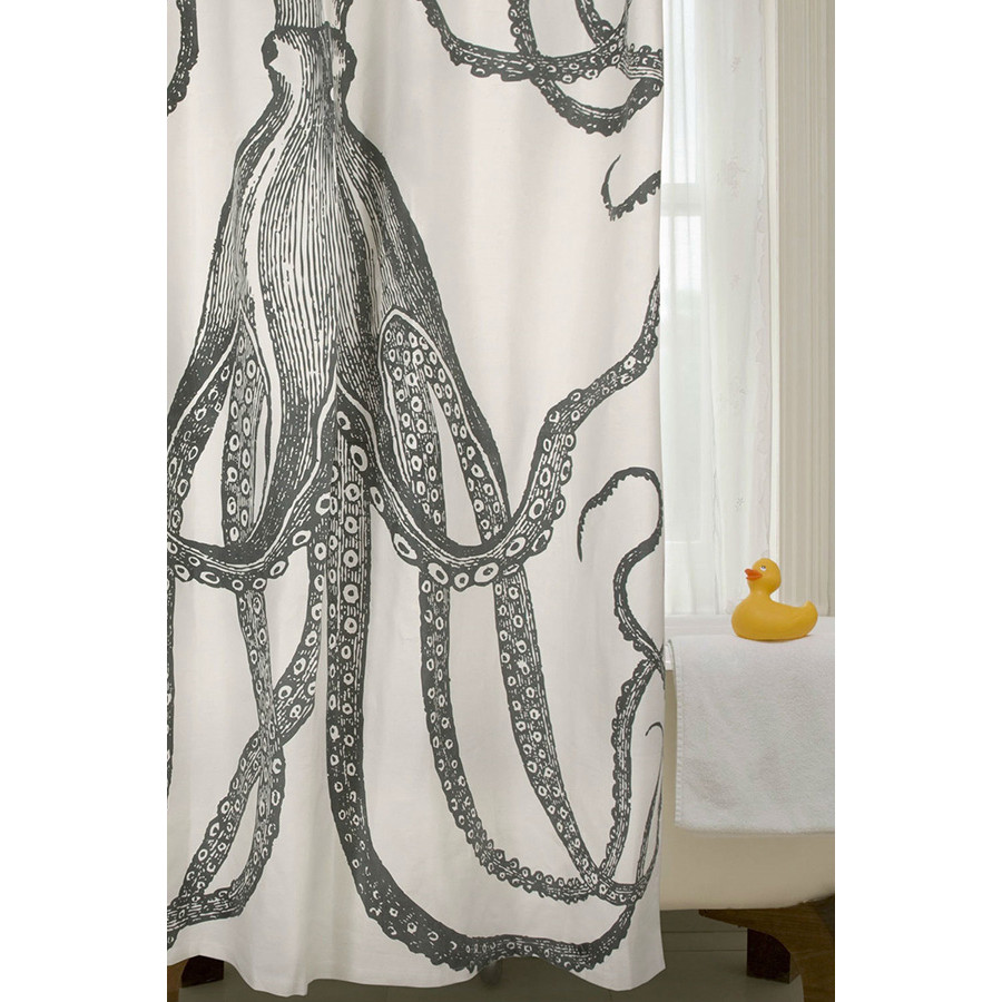 FaFurn - Black and White Octopus Shower Curtain 100% Cotton 72 X 72-Inch