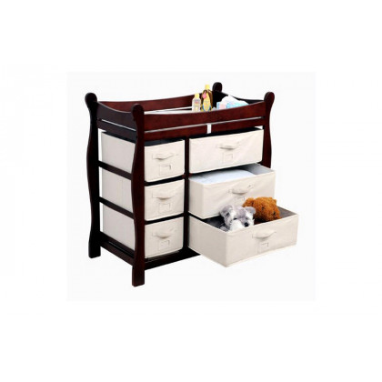 FaFurn - Espresso Wood Baby Diaper Changing Table with 6 Storage Baskets