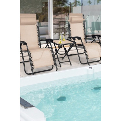 FaFurn - 3 Piece Folding Portable Reclining Lounge Chairs Table Set Tan
