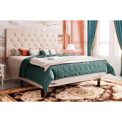 FaFurn Full Size Platform Bed with Button-Tufted Headboard - Beige, Fabric