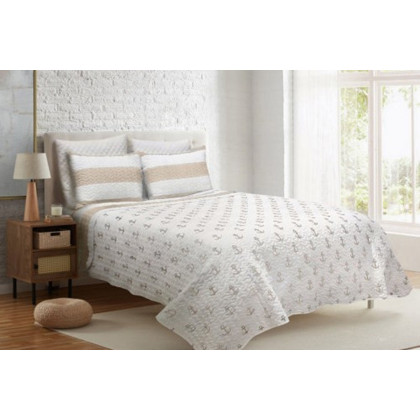 FaFurn - 3 Piece Nautical Stripped/Anchors Reversible Microfiber Quilt Set