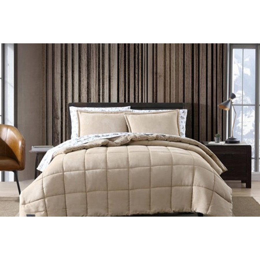 FaFurn Plush Sherpa Reversible Micro Suede Comforter Set - Beige, King Size