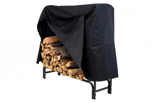 FaFurn™ - 4-Ft Indoor Outdoor Black Metal Firewood Holder Log Rack with Cover