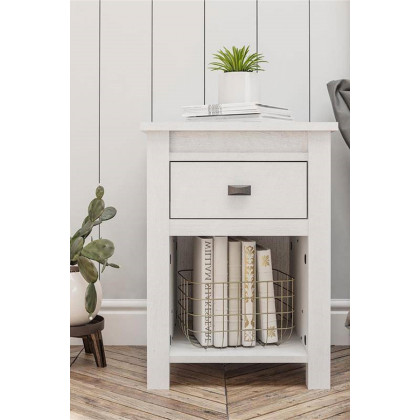 FaFurn Farmhouse 1-Drawer Bedroom Nightstand with Open Shelf - Off-White Oak