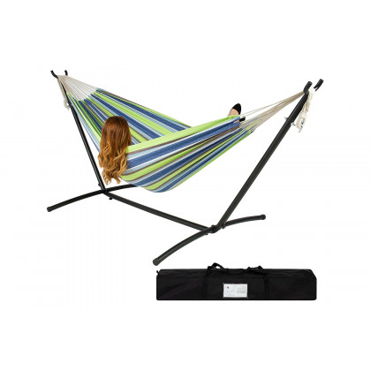 FaFurn - Portable Stripe Cotton Hammock with Metal Stand and Carry Case