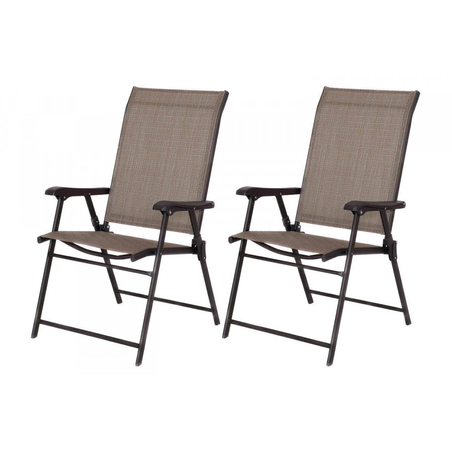 FaFurn - Outdoor Folding Patio Chairs in Brown with Black Metal Frame (Set of 2)