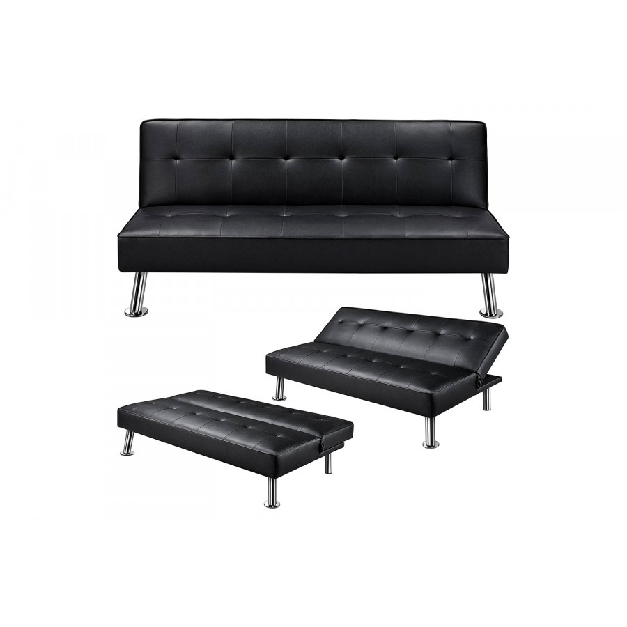 FaFurn - Faux Leather Click Clack Adjustable Futon Sleeper Sofa