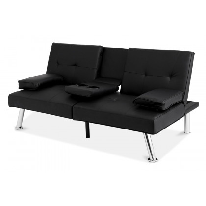 FaFurn - Faux Leather Convertible Sofa Futon with 2 Cup Holders
