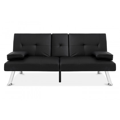FaFurn Faux Leather Convertible Sofa Futon with 2 Cup Holders - Black