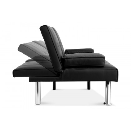 FaFurn Faux Leather Convertible Sofa Futon with 2 Cup Holders - Black