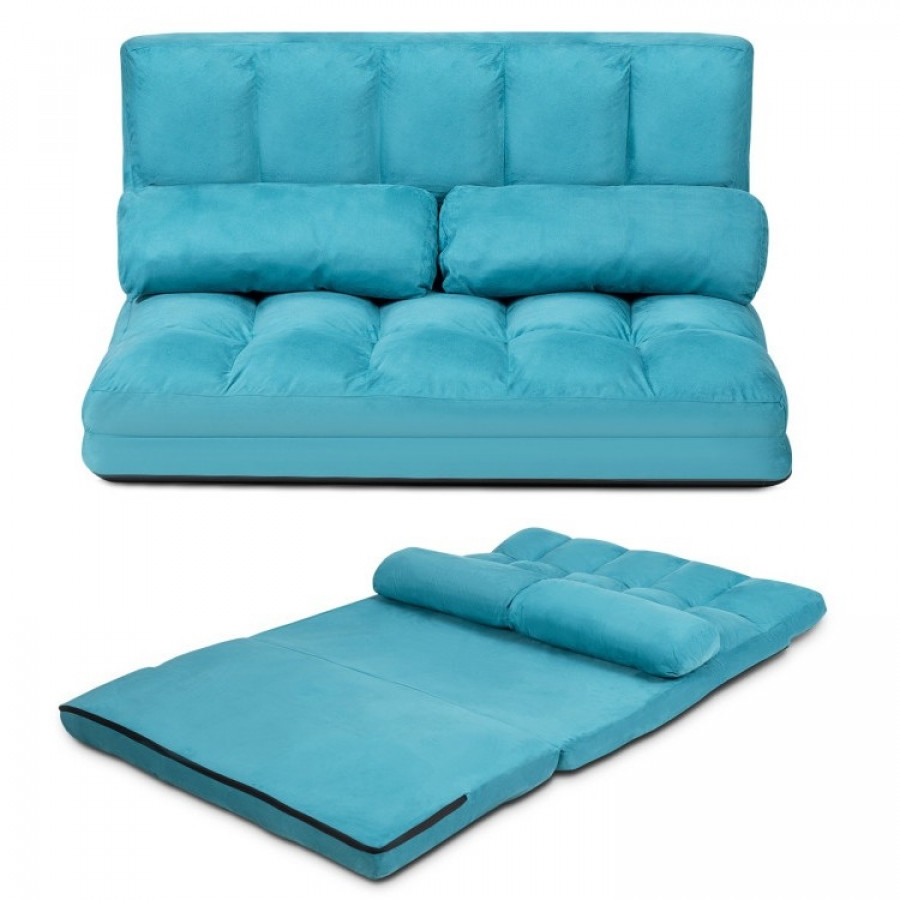 FaFurn Sofa-Bed with Adjustable Back - Teal Blue, Faux Suede