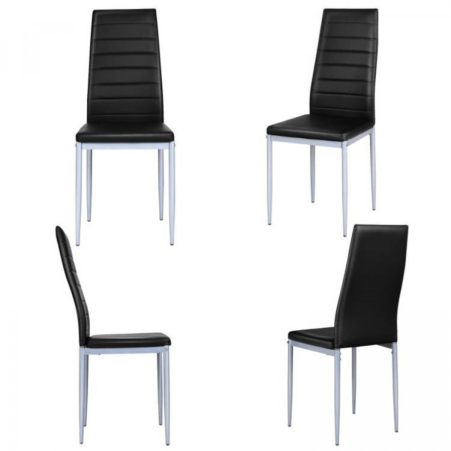 FaFurn Set of 4 Modern Dining Chairs with Metal Legs - Black, Leather