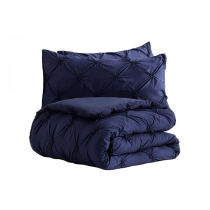 FaFurn All Season Pleated Hypoallergenic Microfiber Reversible 3 Piece Comforter Set - Navy, King Size