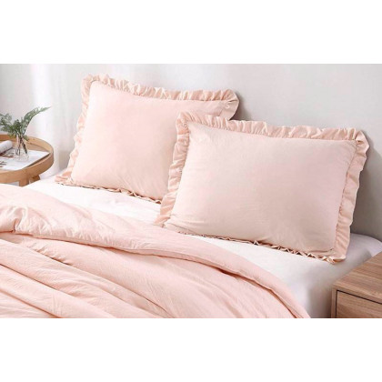 FaFurn King Size Oversized Ruffled Edge Comforter Set - Pink, Microfiber