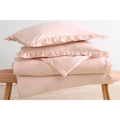 FaFurn King Size Oversized Ruffled Edge Comforter Set - Pink, Microfiber