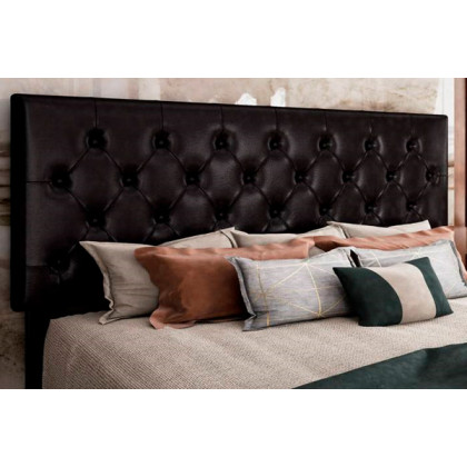 FaFurn Queen Size Platform Bed with Button-Tufted Headboard - Black, Faux Leather