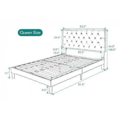 FaFurn Queen Size Platform Bed with Button-Tufted Headboard - Black, Faux Leather