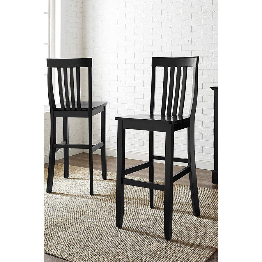 FaFurn Solid Hardwood 30-Inch Bar Stool in Wood Finish (Set of 2) - Black