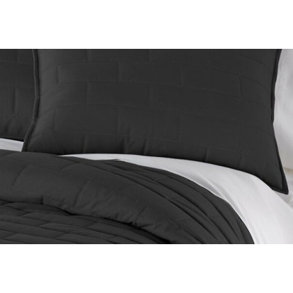 FaFurn Modern Brick Stitch Microfiber Reversible 2 Piece Comforter Set - Black, Twin/Twin XL Size