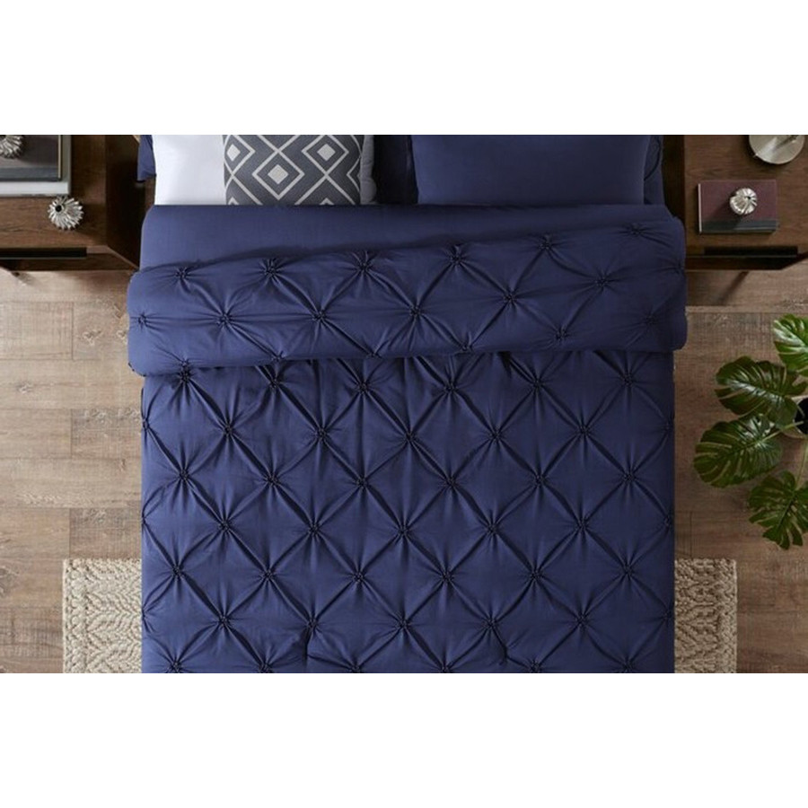 FaFurn All Season Pleated Hypoallergenic Microfiber Reversible 2 Piece Comforter Set - Navy, Twin Size