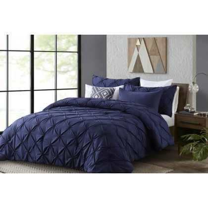 FaFurn All Season Pleated Hypoallergenic Microfiber Reversible 2 Piece Comforter Set - Navy, Twin Size
