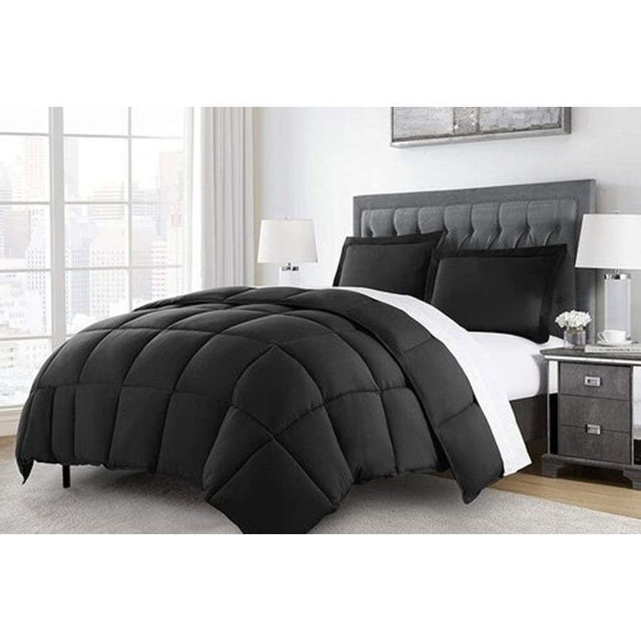 FaFurn Reversible Microfiber Down Alternative Comforter Set - Black, Twin Size