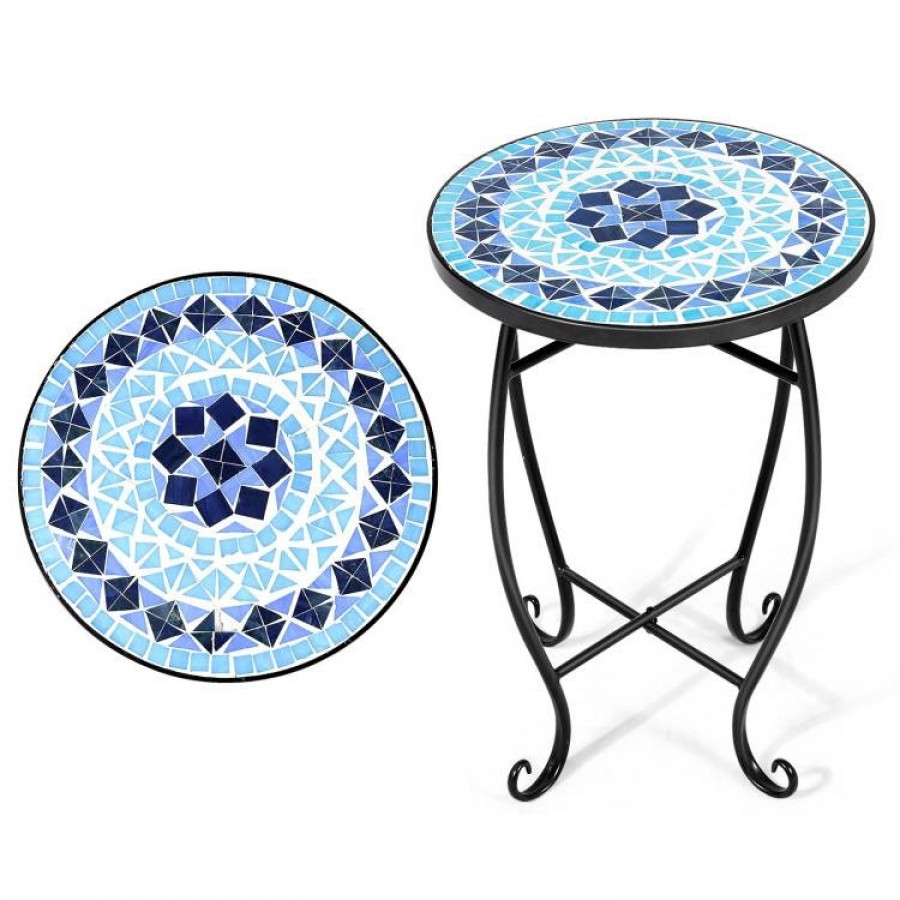 FaFurn - Outdoor Mosaic Round Bistro Table in Blue