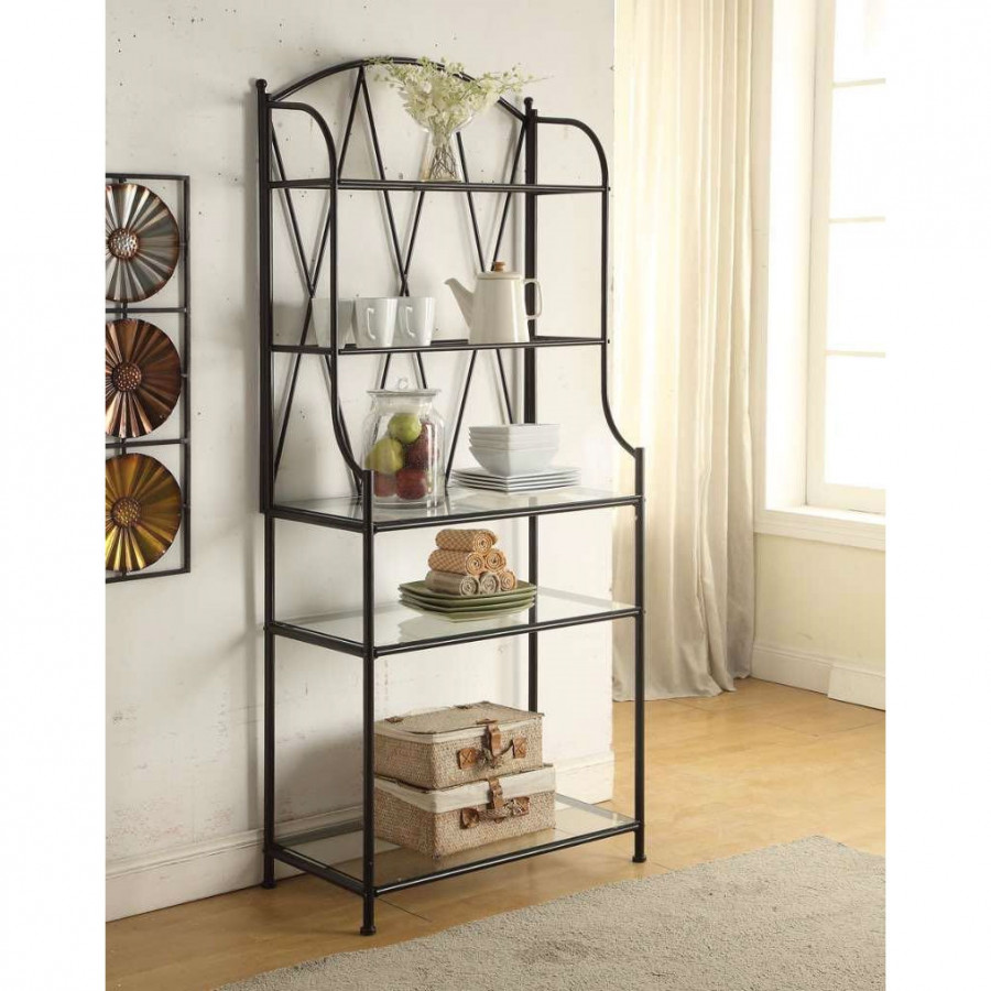 FaFurn - Bakers Rack with Glass Shelves in Metal