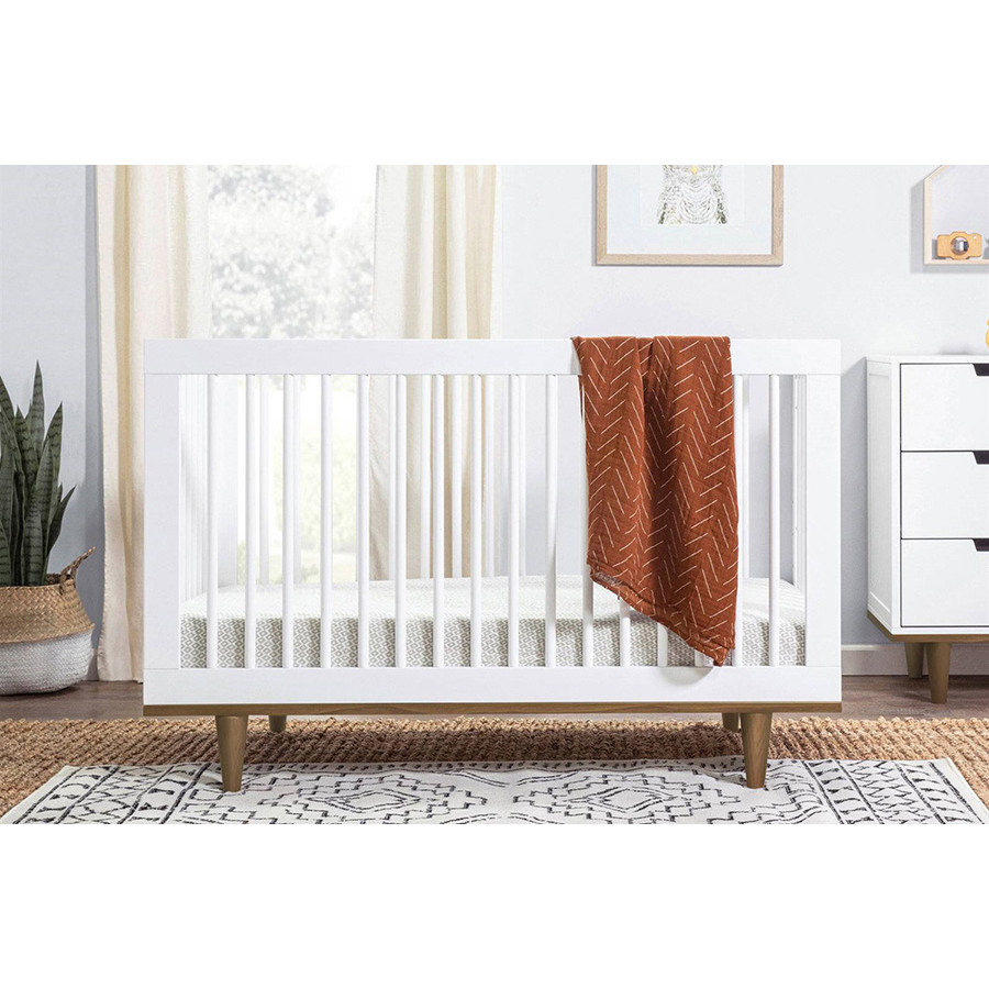 FaFurn 3-In-1 Modern Solid Wood Crib with Mid Century Style Legs - White/Walnut