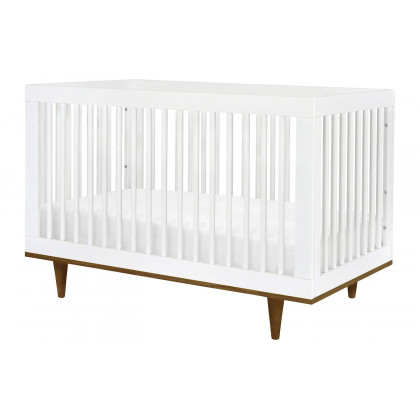 FaFurn 3-In-1 Modern Solid Wood Crib with Mid Century Style Legs - White/Walnut
