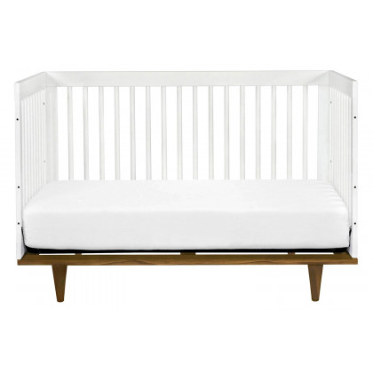 FaFurn 3-In-1 Modern Solid Wood Crib with Mid Century Style Legs - White/Walnut