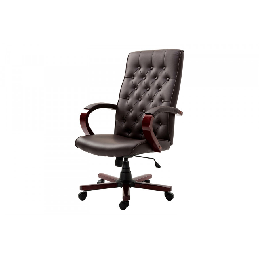 FaFurn - Brown Wooden Faux Leather Adjustable High Back Executive Home Office Chair