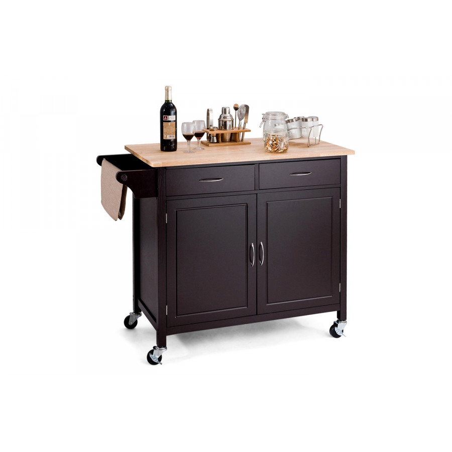 FaFurn Kitchen Island Storage Cart with Wood Top and Casters - Brown