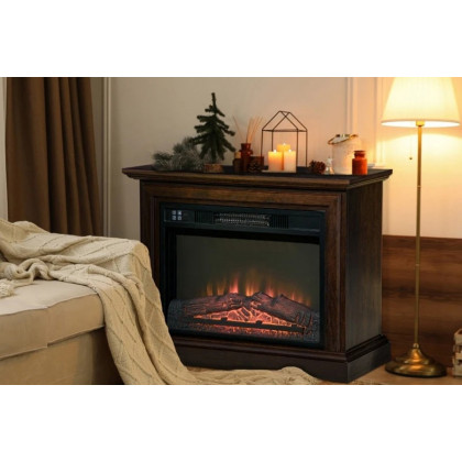 FaFurn 31 Inch Electric Fireplace Heater Dimmable Flame Effect and Mantel with Remote Control - Brown