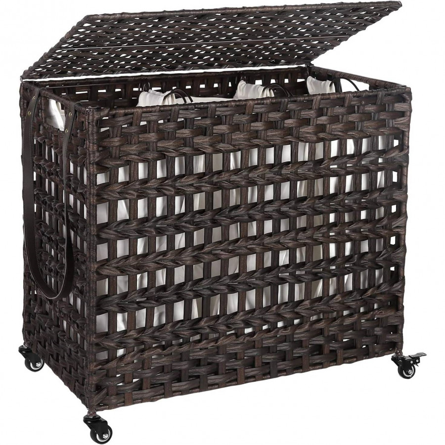 FaFurn Laundry Hamper Basket with Removable Cotton Bags - Brown