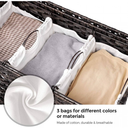 FaFurn Laundry Hamper Basket with Removable Cotton Bags - Brown