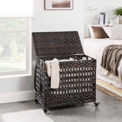 FaFurn Laundry Hamper Basket with Removable Cotton Bags - Brown