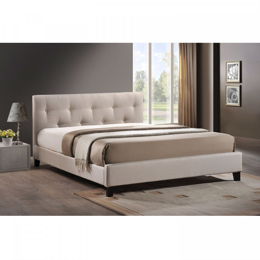 FaFurn Queen Size Platform Bed Frame with Headboard - Beige