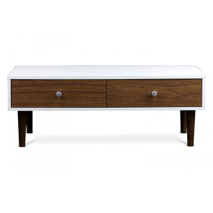 FaFurn - Modern Mid-Century Style White Wood Coffee Table with 2 Drawers