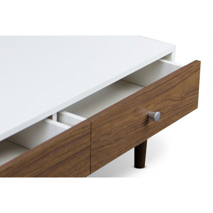 FaFurn - Modern Mid-Century Style White Wood Coffee Table with 2 Drawers