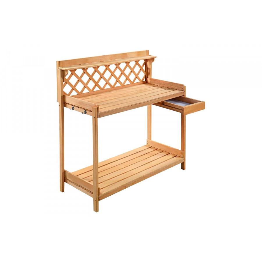 FaFurn - Solid Wood Garden Work Table Potting Bench in Natural Finish