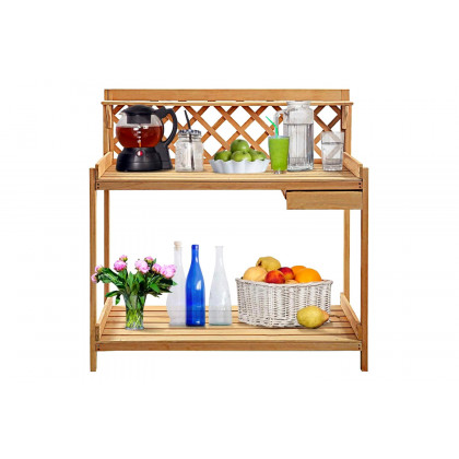 FaFurn - Solid Wood Garden Work Table Potting Bench in Natural Finish