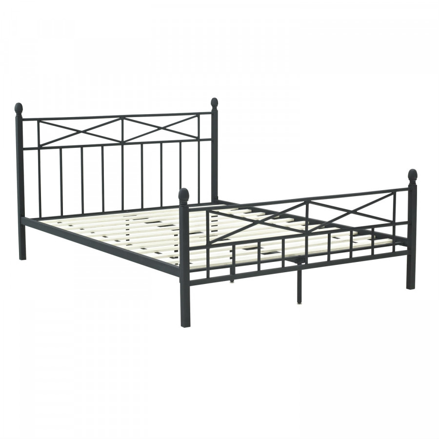 FaFurn - Full Size Platform Bed Frame with Headboard Footboard and Wood Slats in Black, Metal