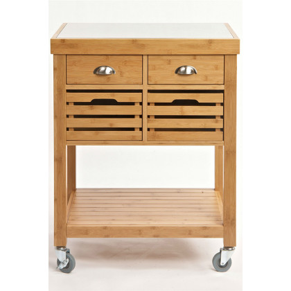 FaFurn - Stainless Steel Top Bamboo Wood Kitchen Cart with Casters
