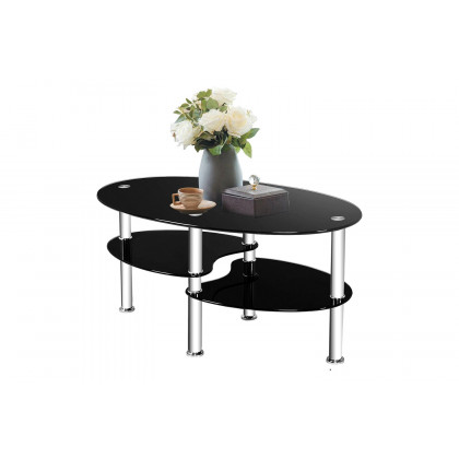 FaFurn - Modern Oval Tempered Glass Coffee Table with Bottom Shelf