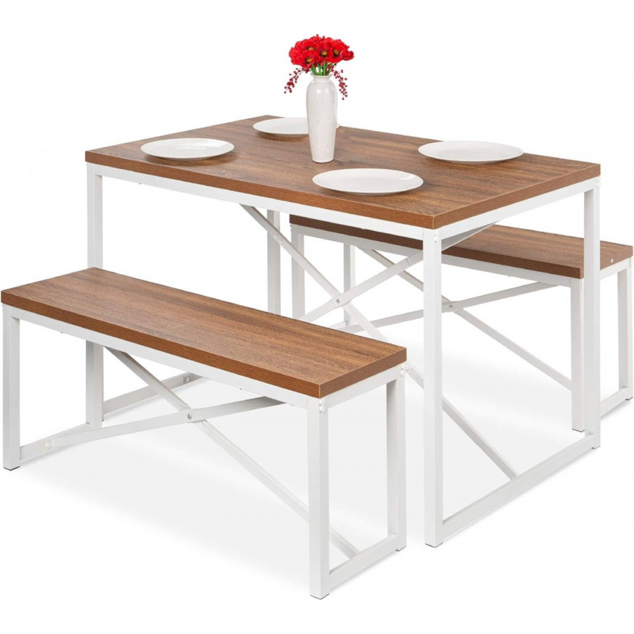 FaFurn 3-Piece Modern Dining Set - Walnut, Wood