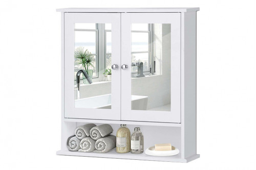 FaFurn™ - White Bathroom Wall Medicine Cabinet with Mirror and Open Shelf